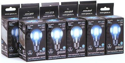 Лампа филам. Gauss 8Вт цок.:E27 шар 220B 4100K св.свеч.бел.нейт. A60 (упак.:10шт) (102802208)