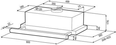 Вытяжка встраиваемая Krona Kamilla 600 Supernova черный управление: кулисные переключатели (1 мотор)