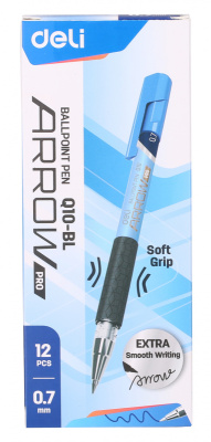 Ручка шариков. Deli Arrow EQ10-BL синий мет./синий d=0.7мм син. черн. резин. манжета