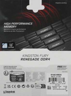 Память DDR4 8GB 4000MHz Kingston KF440C19RB2/8 Fury Renegade Black RTL Gaming PC4-32000 CL19 DIMM 288-pin 1.35В с радиатором Ret