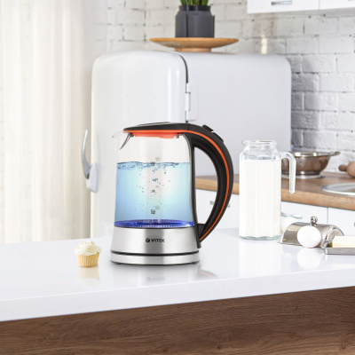 Чайник электрический Vitek VT-7005 1.7л. 2200Вт серебристый корпус: стекло/металл