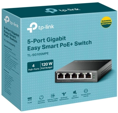 Коммутатор TP-Link TL-SG105MPE (L2) 5x1Гбит/с 4PoE+ 120W неуправляемый