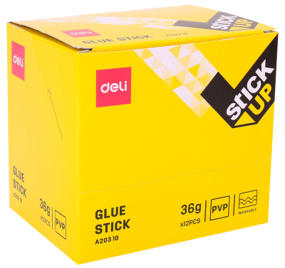 Клей-карандаш Deli EA20310 36гр корп.желтый ПВП дисплей картонный усиленный Stick UP