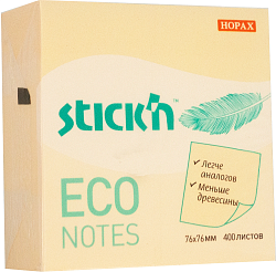 Блок самоклеящийся бумажный Stick`n ECO 21799 76x76мм 400лист. 60г/м2 пастель желтый