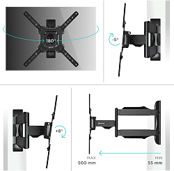 Кронштейн для телевизора Onkron M4 черный 32"-65" макс.35кг настенный поворот и наклон
