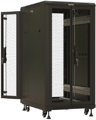 Шкаф коммутационный Hyperline (TTBR-1868-DD-RAL9004) напольный 18U 600x800мм пер.дв.перфор.2ств. задн.дв.перфор.2-хст. 800кг черный 710мм 988мм IP20 сталь