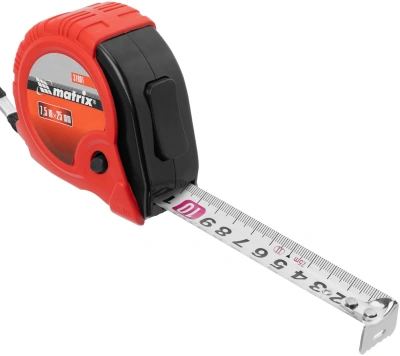 Рулетка строительная Matrix Rubber дл.полотна 7.5м изм.шкала в см зацеп простой красный/черный (31001)
