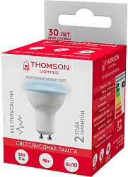 Лампа светодиодная Thomson TH-B2325 4Вт цок.:GU10 рефлек. 220B св.свеч.бел.хол. MR16 (упак.:1шт)