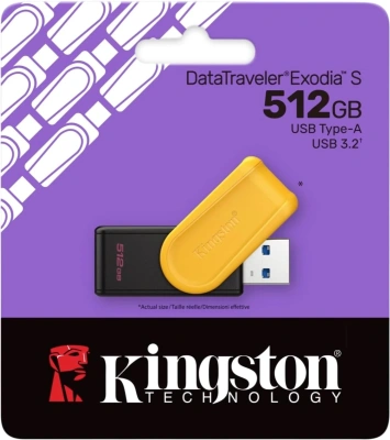 Флеш Диск Kingston 512GB DataTraveler Exodia S DTXS/512GB USB3.2 желтый/черный
