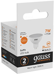 Лампа светодиодная Gauss 7Вт цок.:GU5.3 рефлек. 220B св.свеч.бел.теп. MR16 (упак.:1шт) (13517)