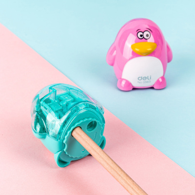 Точилка для карандашей ручная Deli Пингвин E0563 2 отверстия пластик ассорти блистер