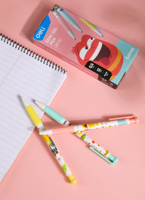 Набор ручек шариков. Deli Larva (EQ26-BK-P) ассорти черн. черн. кор.карт. (12шт) линия 0.5мм резин. манжета