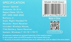Мышь A4Tech Fstyler FG30 серый оптическая 2000dpi беспров. USB 6but (FG30 GREY)