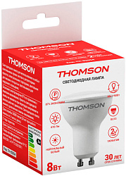 Лампа светодиодная Thomson TH-B2054 8Вт цок.:GU10 полусф. 220B св.свеч.бел.нейт. MR16 (упак.:1шт)