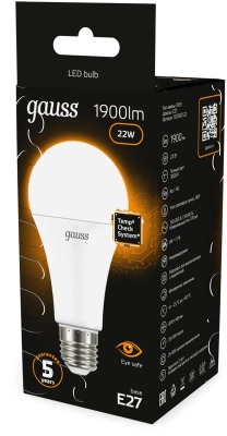 Лампа светодиодная Gauss A70 22Вт цок.:E27 груша 220B св.свеч.бел.теп. (упак.:10шт) (102502122)