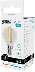 Лампа филам. Gauss Filament 8Вт цок.:E14 шар 220B св.свеч.бел.нейт. (упак.:10шт) (52128)