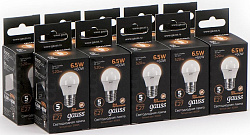 Лампа светодиодная Gauss Black 6.5Вт цок.:E27 шар 220B св.свеч.бел.теп. G45 (упак.:10шт) (105102107)