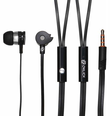 Гарнитура внутриканальные Оклик HS-S-210 1.2м черный проводные в ушной раковине (D1B)