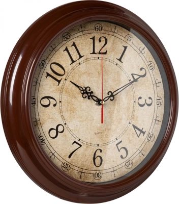 Часы настенные аналоговые Бюрократ WallC-R77P D35см коричневый (WALLC-R77P35/BROWN)