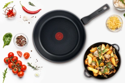 Сковорода Tefal Force 4218924 круглая 24см покрытие: Titanium ручка несъемная (с крышкой) черный (9100048321)
