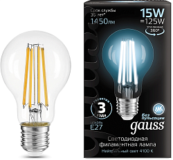 Лампа светодиодная Gauss Filament 102902215 15Вт цок.:E27 груша 220B св.свеч.бел.нейт. (упак.:10шт)