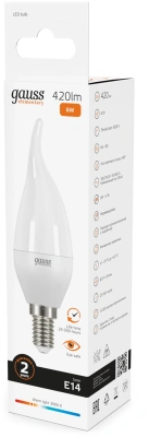 Лампа светодиодная Gauss Elementary 6Вт цок.:E14 свеча 220B св.свеч.бел.теп. (упак.:10шт) (34116)