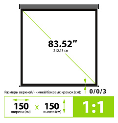 Экран Cactus 150x150см Wallscreen CS-PSW-150X150-SG 1:1 настенно-потолочный рулонный серый