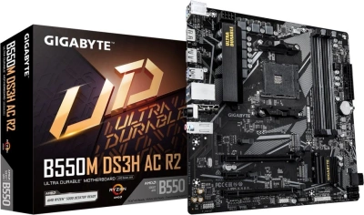 Материнская плата Gigabyte B550M DS3H AC R2 Soc-AM4 AMD B550 4xDDR4 mATX AC`97 8ch(7.1) GbLAN RAID+HDMI+DP