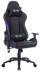 Кресло игровое Cactus CS-CHR-0099BLR с RGB-подсветкой черный/красный экокожа с подголов. крестов. сталь