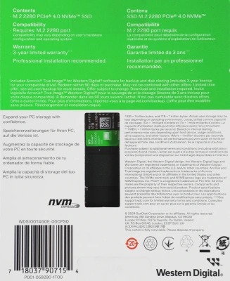 Накопитель SSD WD PCIe 4.0 x4 1TB WDS100T4G0E SN3000 Green M.2 2280