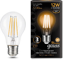 Лампа светодиодная Gauss Filament 102902112 12Вт цок.:E27 груша 185B св.свеч.бел.теп. грушевидная (упак.:1шт)