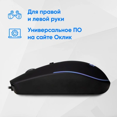 Мышь Оклик 100M черный оптическая 1600dpi USB для ноутбука 4but (1909417)