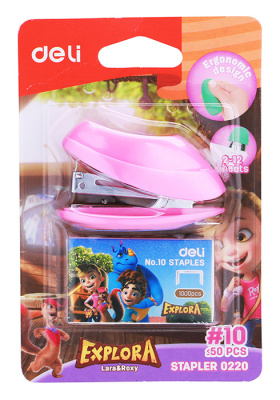 Комплект степлер+скобы Deli E0220 Explora N10 (15листов) встроенный антистеплер ассорти закрытый блистер