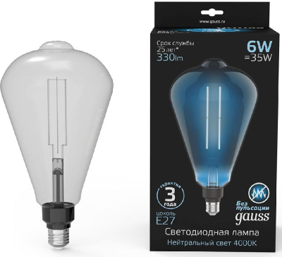 Лампа филам. Gauss Filament Vintage 6Вт цок.:E27 эдисон 220B 4000K св.свеч.бел.нейт. (упак.:1шт) (157802205)