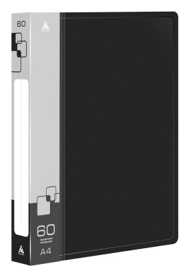 Папка с 60 прозр.вклад. Бюрократ -BPV60BLCK A4 пластик 0.7мм торц.карм с бум. встав черный
