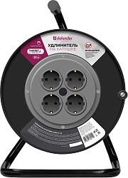 Удлинитель силовой Defender ExtR2G-01-30 (99854) 2x0.75кв.мм 4розет. 30м ПВС 6A катушка черный