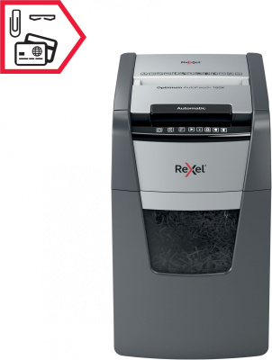 Шредер Rexel Optimum AutoFeed 150X черный с автоподачей (секр.P-4) фрагменты 150лист. 44лтр. скрепки скобы пл.карты
