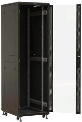 Шкаф серверный Hyperline (TTBR-4261-AS-RAL9004) напольный 42U 600x1000мм пер.дв.стекл задн.дв.спл.стал.лист 2 бок.пан. 800кг черный 910мм 128.2кг 2055мм IP20 сталь
