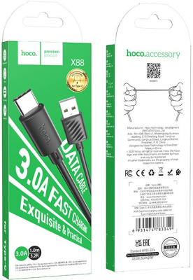 Кабель Hoco X88 Gratified X88 GRATIFIED TYPE-C USB (m)-USB Type-C (m) 1м черный