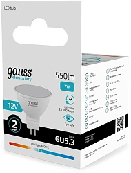 Лампа светодиодная Gauss Elementary 7Вт цок.:GU5.3 софит 12B св.свеч.бел.нейт. (упак.:10шт) (11527)