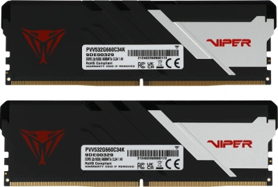 Память DDR5 2x16Gb 6600MHz Patriot PVV532G660C34K Viper Venom RTL Gaming PC5-52800 CL34 DIMM 288-pin 1.4В kit с радиатором Ret