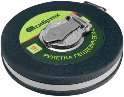 Рулетка геодезическая Сибртех 31260 дл.полотна 10м изм.шкала в см зацеп простой зеленый