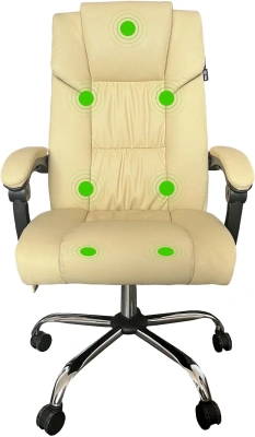 Кресло Cactus CS-CHR-OC04M-WT с вибромассажем слоновая кость эко.кожа с подголов. крестов.