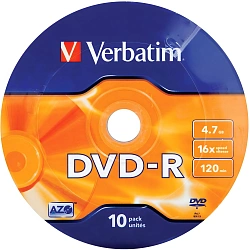 Диск DVD-R Verbatim 4.7Gb 16x bulk (10шт) (43729)
