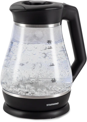 Чайник электрический Starwind SKS2035 1.7л. 2200Вт черный корпус: стекло/пластик
