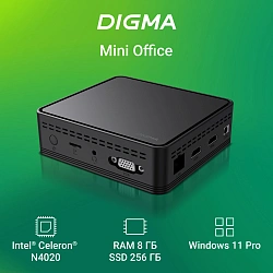 Неттоп Digma Mini Office Cel N4020 (1.1) 8Gb SSD256Gb UHDG 600 CR Windows 11 Pro GbitEth WiFi BT 36W черный (DPCN-8CXW01)