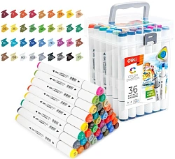 Набор маркеров для скетчинга Deli E70803-36 Color Emotion 11мм 150мм трехгр. двойной пиш. наконечник 1-7мм 36цв. ассорти пластиковая коробка (36шт.)