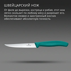Нож кухонный Victorinox Swiss Classic 6.7234.C1 для стейка/пиццы лезв.110мм серрейт. заточка зеленый
