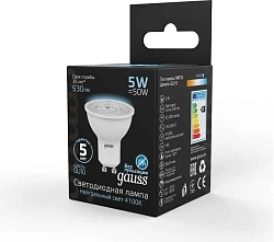 Лампа светодиодная Gauss MR16 5Вт цок.:GU10 спот 220B св.свеч.бел.нейт. MR16 (упак.:1шт) (101506205)