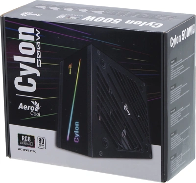 Блок питания Aerocool ATX 500W CYLON 500 80+ 24pin APFC 120mm fan color 5xSATA RTL